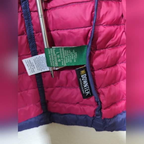 LL Bean Girl’s L 14-16 Blue & Pink 650 Goose Down Packable Downtek Puffer Coat - Picture 6 of 8